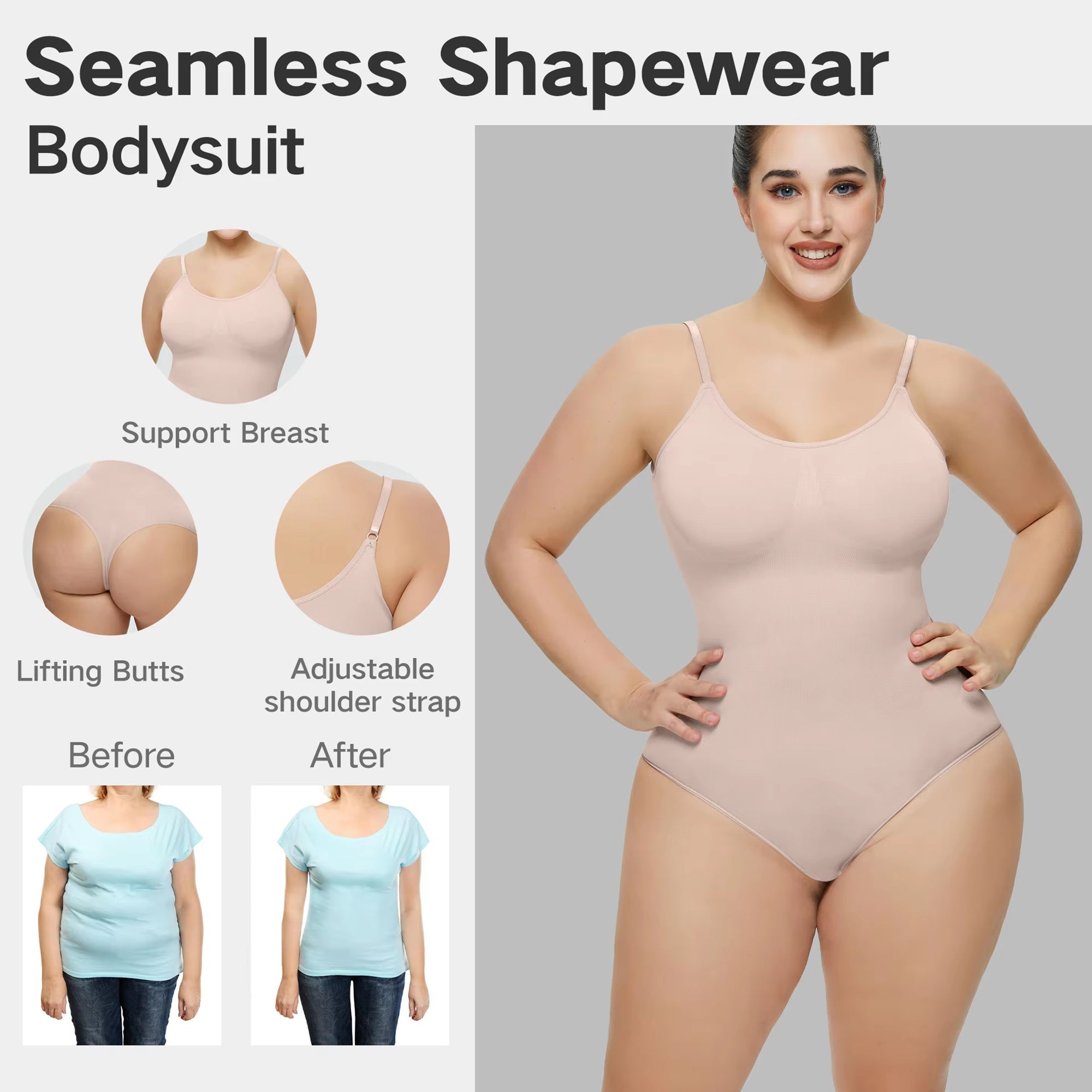 Women's Seamless Backless Thong Shapewear Bodysuit